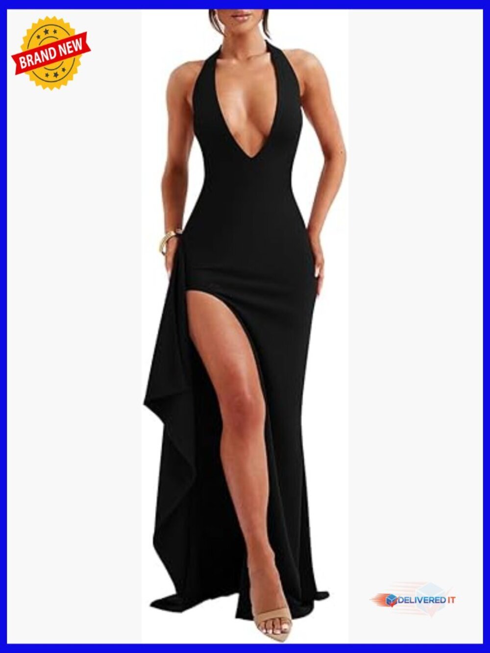 Sexy Deep V Neck Halter Backless Maxi Dress Formal Evening Party Slim Fit